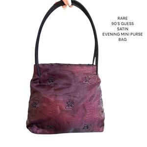 RARE 90'S GUESS SATIN WHIMSY GOTH FABRIC SHEER EMROIDERED EVENING MIN BAG PURSE